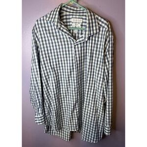 Michael Strahan Collection Gingham Shirt 17.5 34/35 Blue Stretch Wrinkle Free